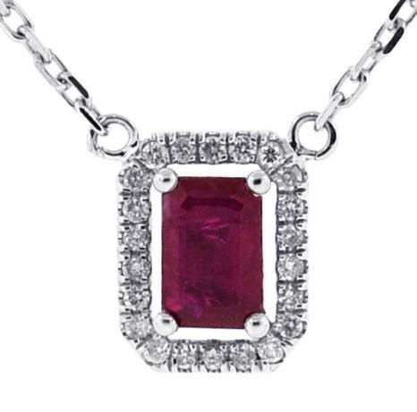 Emerald Cut Ruby With Round Cut Diamonds 5.50 Ct. Pendant Necklace Gold 14K