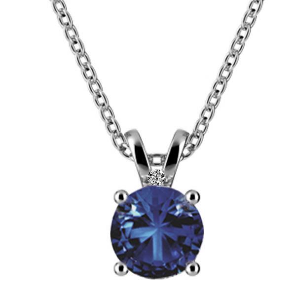 Blue Sapphire And Diamond Necklace Pendant White Gold 14K