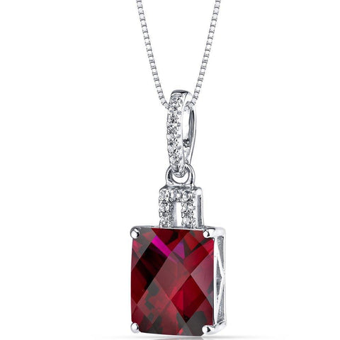 5.35 Carats Prong Set Ruby With Diamonds Pendant Necklace 14K White Gold