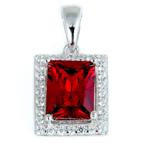 Pendant Necklace With Chain 8.50 Carats Ruby And Diamonds White Gold 14K