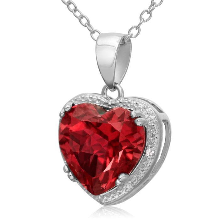 14.10 Carats Red Big Ruby With Small Diamonds Pendant Necklace Gold White 14K