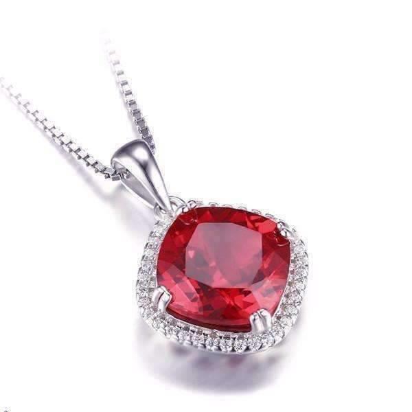 Red Ruby With Diamonds 10.50 Carats Pendant Necklace Gold White 14K