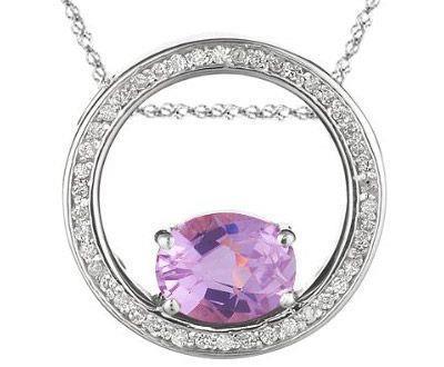 Diamond Pendant Gemstone 14K White Gold Oval Pink Kunzite Jewelry