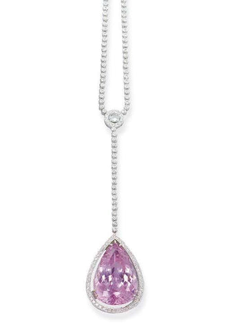 Diamond Necklace16 Ct Pink Pear Cut Kunzite Pendant Gold Jewelry