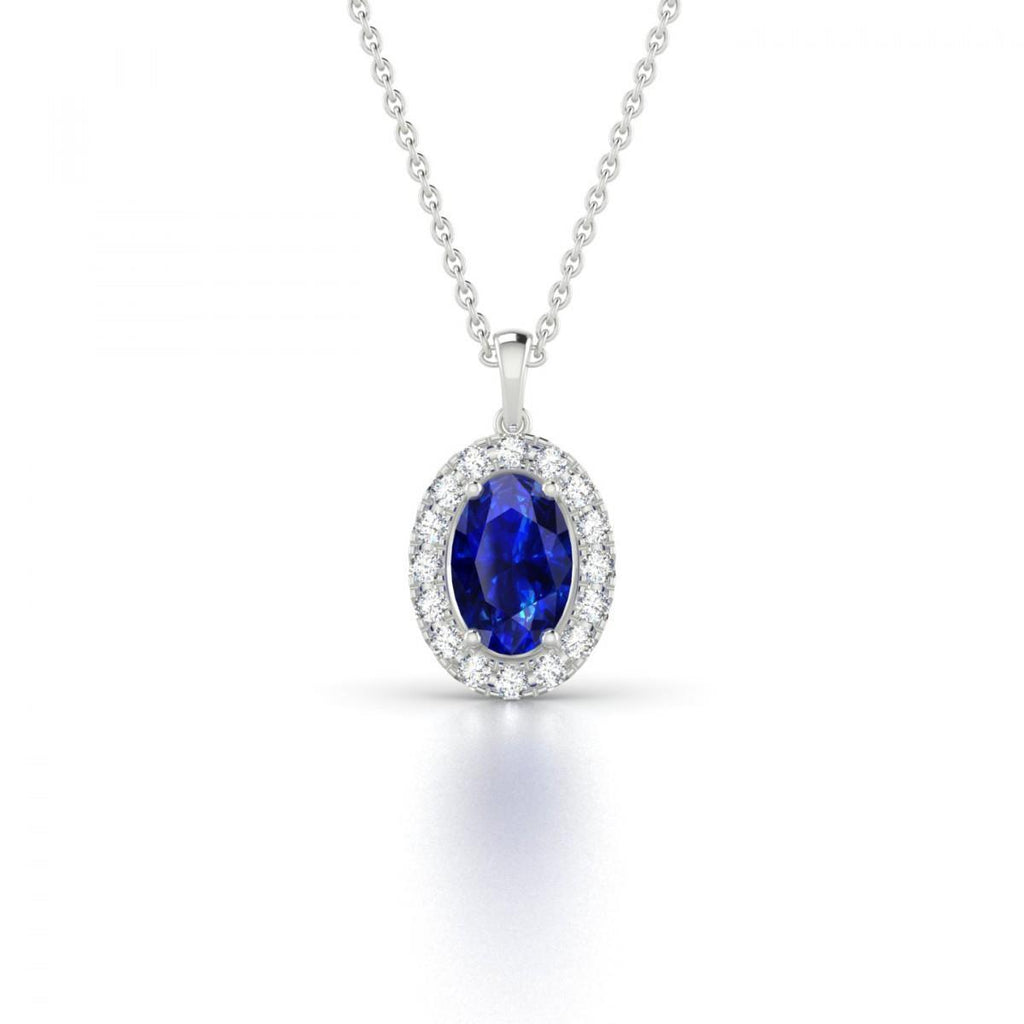 Diamonds 3.25 Carats Ceylon Sapphire  Pendant Necklace Gold 14K