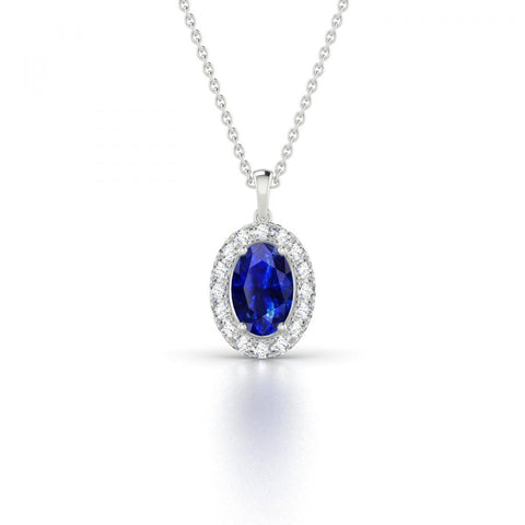 Diamonds 3.25 Carats Ceylon Sapphire  Pendant Necklace Gold 14K