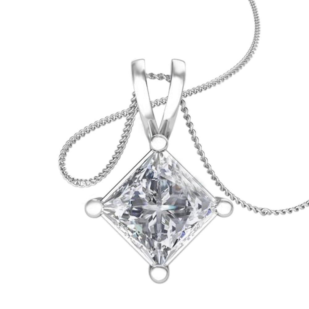 Natural 2.00 Carat Princess Cut Diamond Necklace Pendant Gold White 14K