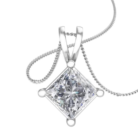 Natural 2.00 Carat Princess Cut Diamond Necklace Pendant Gold White 14K