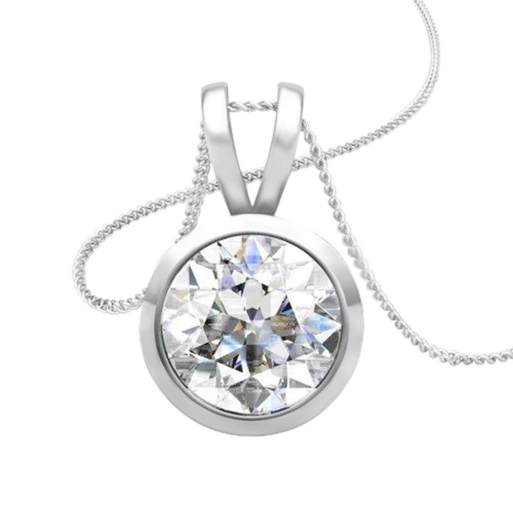Necklace Pendant With Chain 1.50 Carat Bezel Set Diamond White Gold 14K