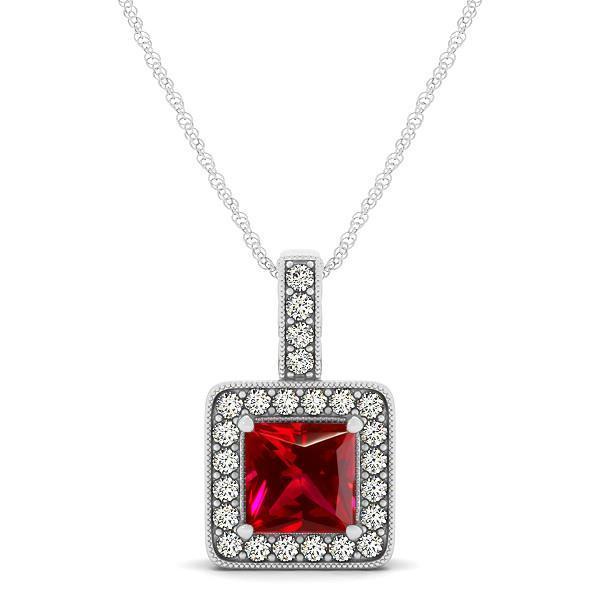 2.60 Carats Ruby And Diamonds Pendant Necklace White Gold 14K