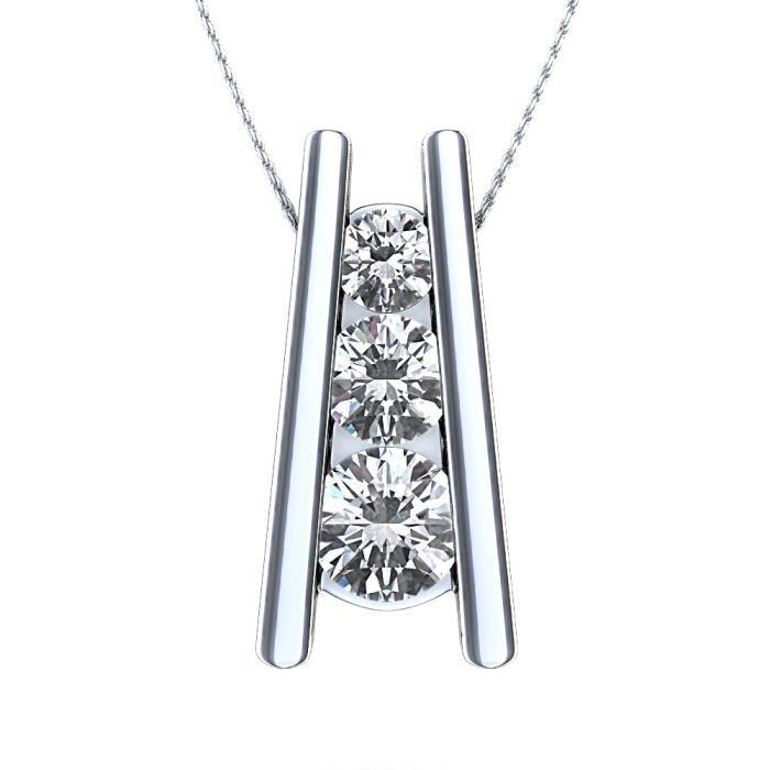 Pendant Necklace 3 Stone Style 2.25 Ct. Diamonds White Gold 14K