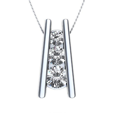 Pendant Necklace 3 Stone Style 2.25 Ct. Diamonds White Gold 14K