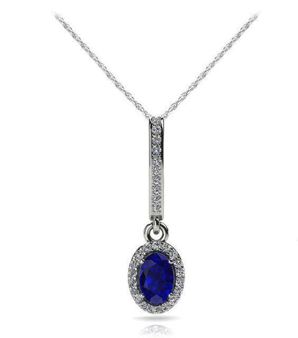 2.15 Carats Blue Oval Sapphire And Diamonds Pendant Necklace Gold 14K