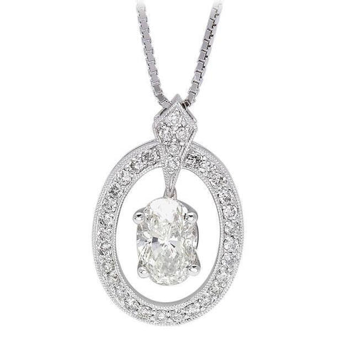 4.70 Carats Oval And Round Cut Diamonds Necklace Pendant 14K Gold
