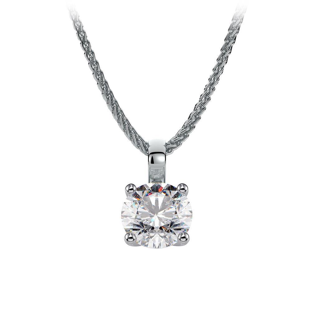 Solitaire Round Cut Diamond 0.95 Carat Necklace Pendant Gold 14K White New