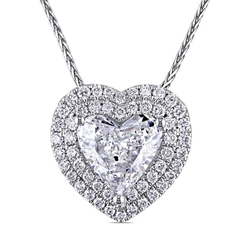 4.50 Carats Diamonds Heart Shape Pendant Necklace Gold 14K