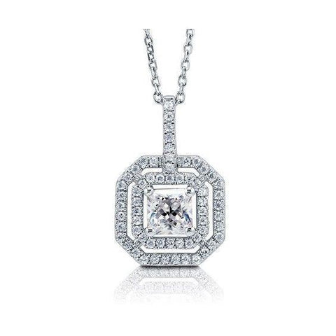 Necklace Pendant Round &Princess Cut Diamond Solid White Gold 14K Jewelry