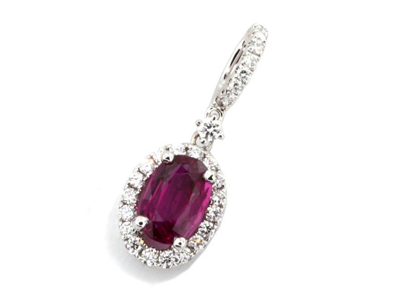 White Gold 14K Pendant Necklace With Chain 9.75 Ct Ruby And Diamonds