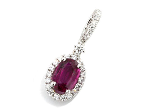 White Gold 14K Pendant Necklace With Chain 9.75 Ct Ruby And Diamonds