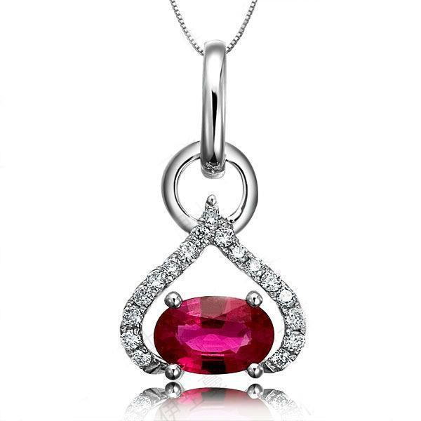 Gold White Heart Shape Pendant Necklace 6.55 Ct. Ruby And Diamonds