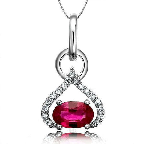 Gold White Heart Shape Pendant Necklace 6.55 Ct. Ruby And Diamonds