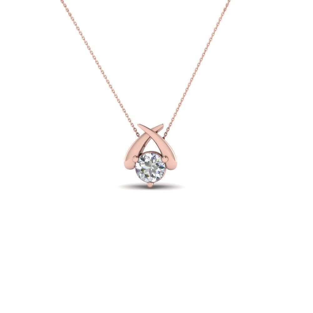 Diamonds Small Women Pendant Necklace Rose Gold 14K 1 Ct Round Cut