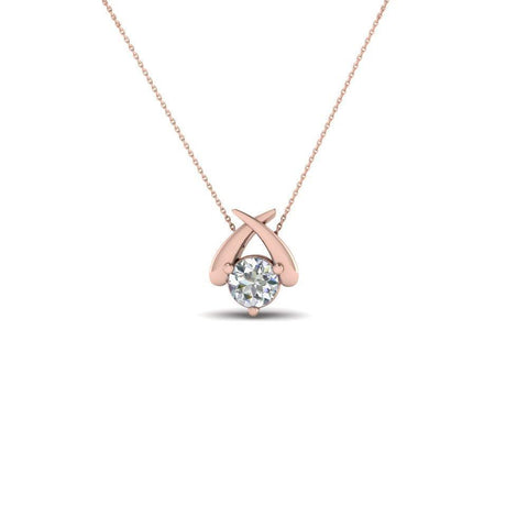 Diamonds Small Women Pendant Necklace Rose Gold 14K 1 Ct Round Cut