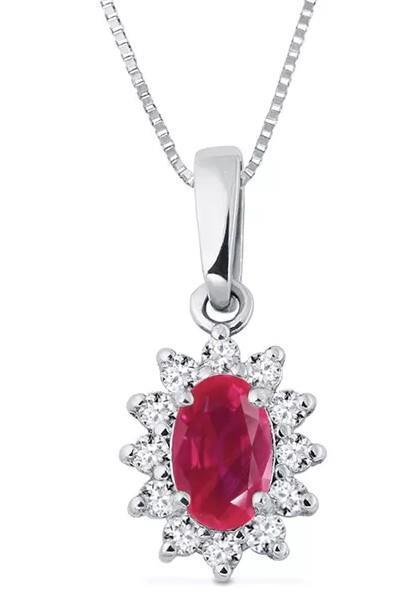 Gold 14K  Red Ruby With Diamonds 6.25 Ct Pendant Necklace With Chain