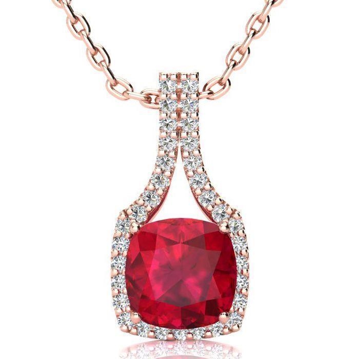 Pendant Necklace Cushion Ruby With Round Diamonds 11.00 Ct.