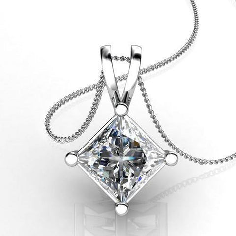 Lady White Gold 14K Princess Cut 2.50 Carats Sparkling Diamond Pendant Necklace
