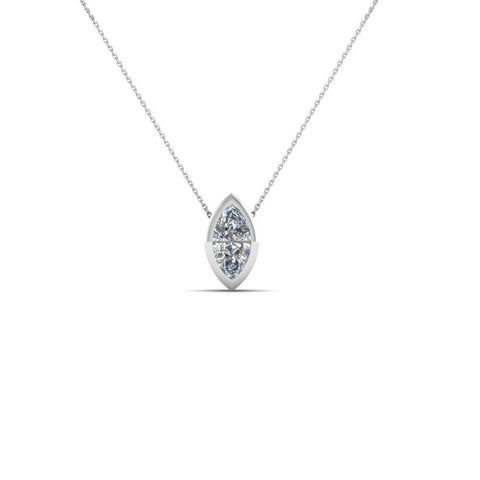Women White Gold 14K Marquise Cut Bezel Setting Solitaire Diamond Pendant Necklace