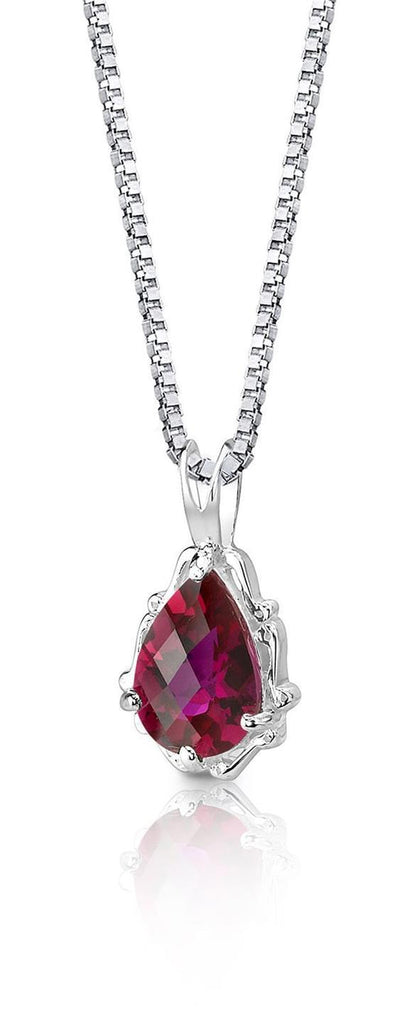 14K White Gold Pear Cut 5.00 Ct Solitaire Red Ruby Pendant Necklace