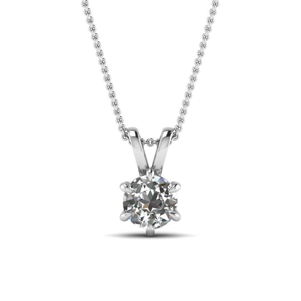 Ladias Solid Gold 1.00 Carat Round Cut Six Prong Setting Solitaire Diamond Pendant