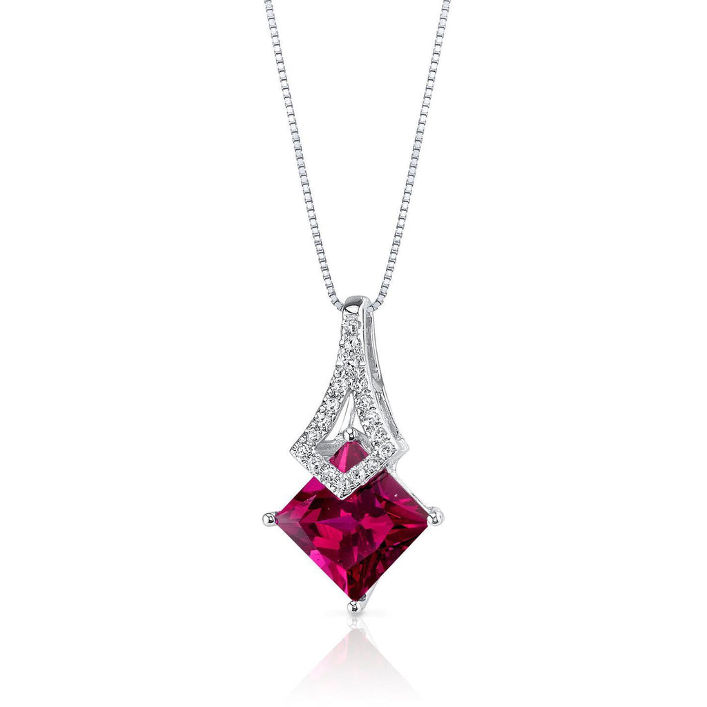 Pendant Necklace Gold White 14K  4.50 Ct Prong Set Ruby And Diamonds
