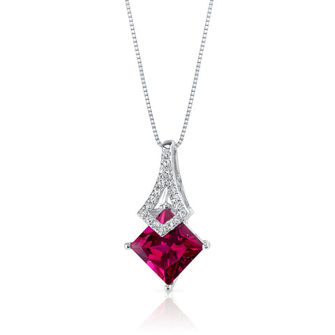 Pendant Necklace Gold White 14K  4.50 Ct Prong Set Ruby And Diamonds