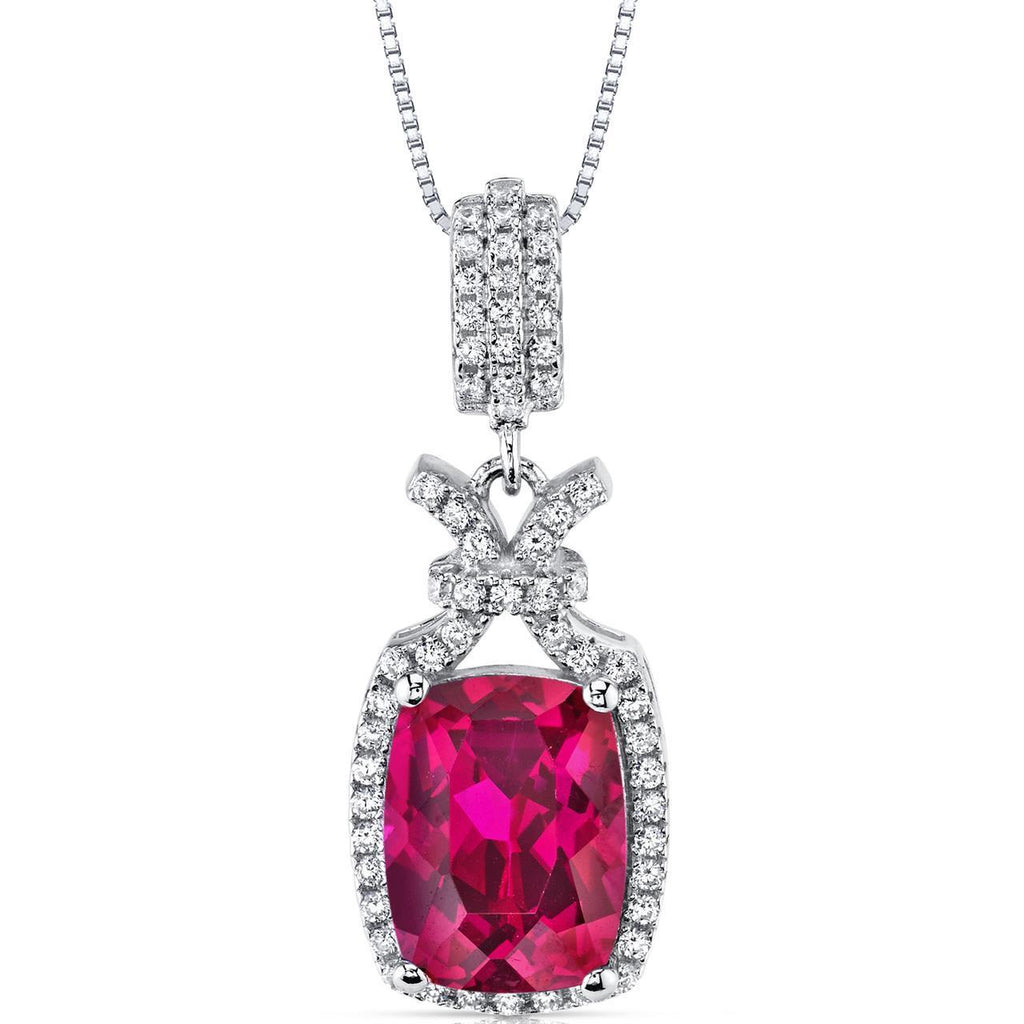 14K Gold Ruby And Diamonds 13.20 Ct Pendant Necklace With Chain