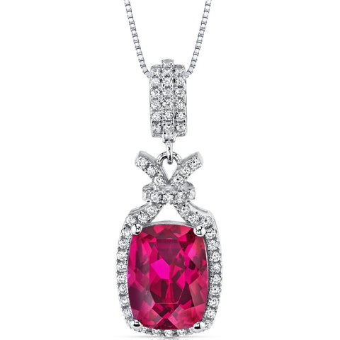 14K Gold Ruby And Diamonds 13.20 Ct Pendant Necklace With Chain