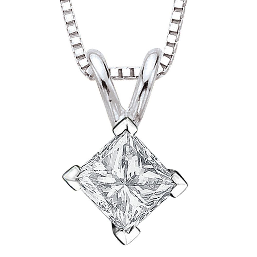 Lady White Gold 14K 2.00 Carat Princess Cut Solitaire Diamond Pendant Necklace