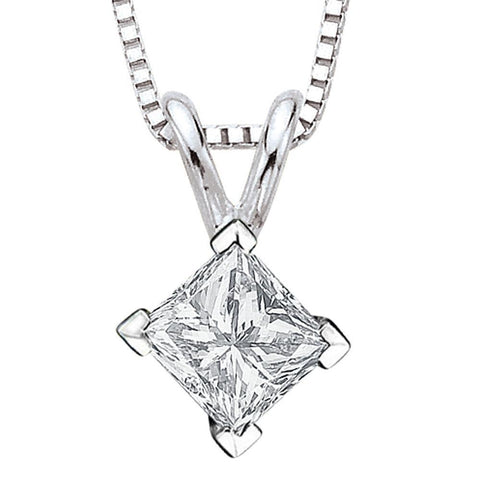 Lady White Gold 14K 2.00 Carat Princess Cut Solitaire Diamond Pendant Necklace