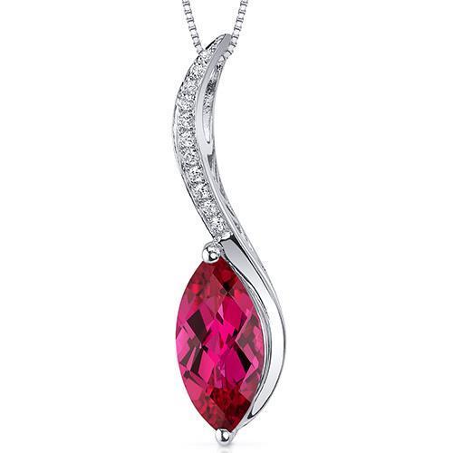 Gold White 14K 5.25 Ct Red Aaa Ruby With Diamonds Pendant Necklace
