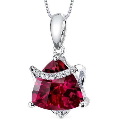 Pendant Necklace Trillion & Round Cut 6.30 Ct. Ruby With Diamonds