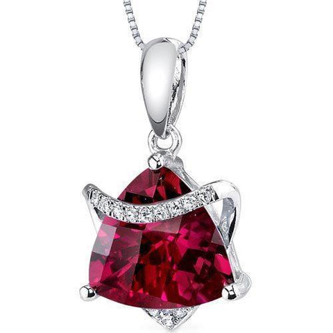 Pendant Necklace Trillion & Round Cut 6.30 Ct. Ruby With Diamonds