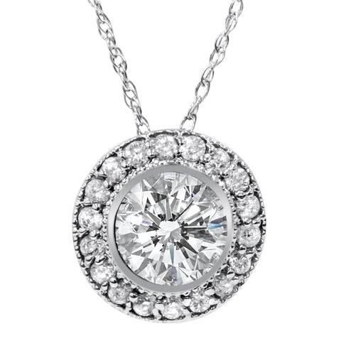 Lady White Gold 14K Round Cut Bezel Setting 2.50 Carats Diamonds Pendant Necklace