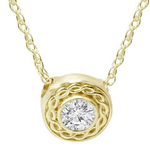 Women Yellow Gold 14K  Round Cut Bezel Setting 1.50 Carat Diamond Pendant Necklace