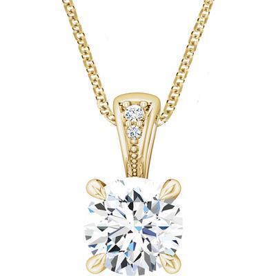 Lady Yellow Gold With Chain Round Cut Sparkling 2.65 Carats  Diamond Pendant Necklace