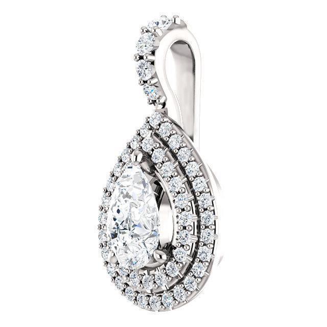 Lady White Gold 14K 2.20 Carats Pear And Round Cut Diamonds Pendant Necklace