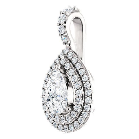 Lady White Gold 14K 2.20 Carats Pear And Round Cut Diamonds Pendant Necklace