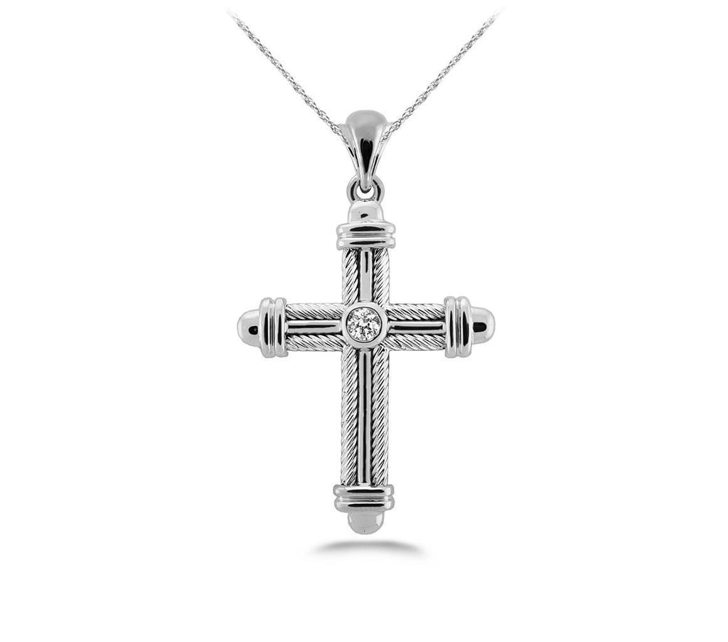 Cross Pendant Necklace Diamonds Round Brilliant Cut 1 Ct White Gold Jewelry