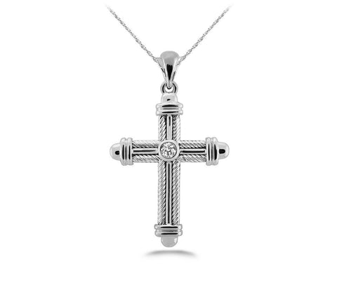 Cross Pendant Necklace Diamonds Round Brilliant Cut 1 Ct White Gold Jewelry