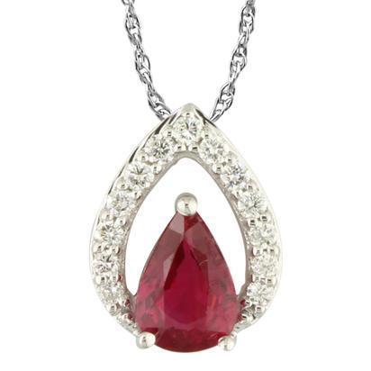 5.00 Ct. Pendant Necklace Gold 14K  Pear Cut Ruby With Round Diamonds